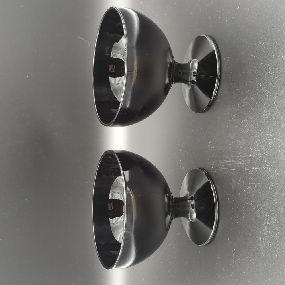 Set of two vintage MCM black glass footed bowls